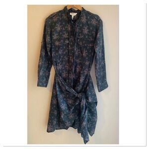 Isabel Marant Floral Button Up Front Shirt Dress Wrap Tie Front Gray Pink Size 2